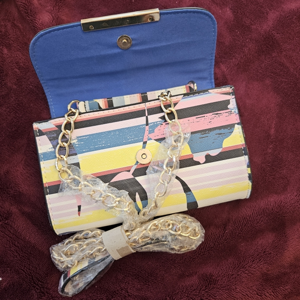 Multicolor Clutch With Gold Long Strap 'Call IT Spring'